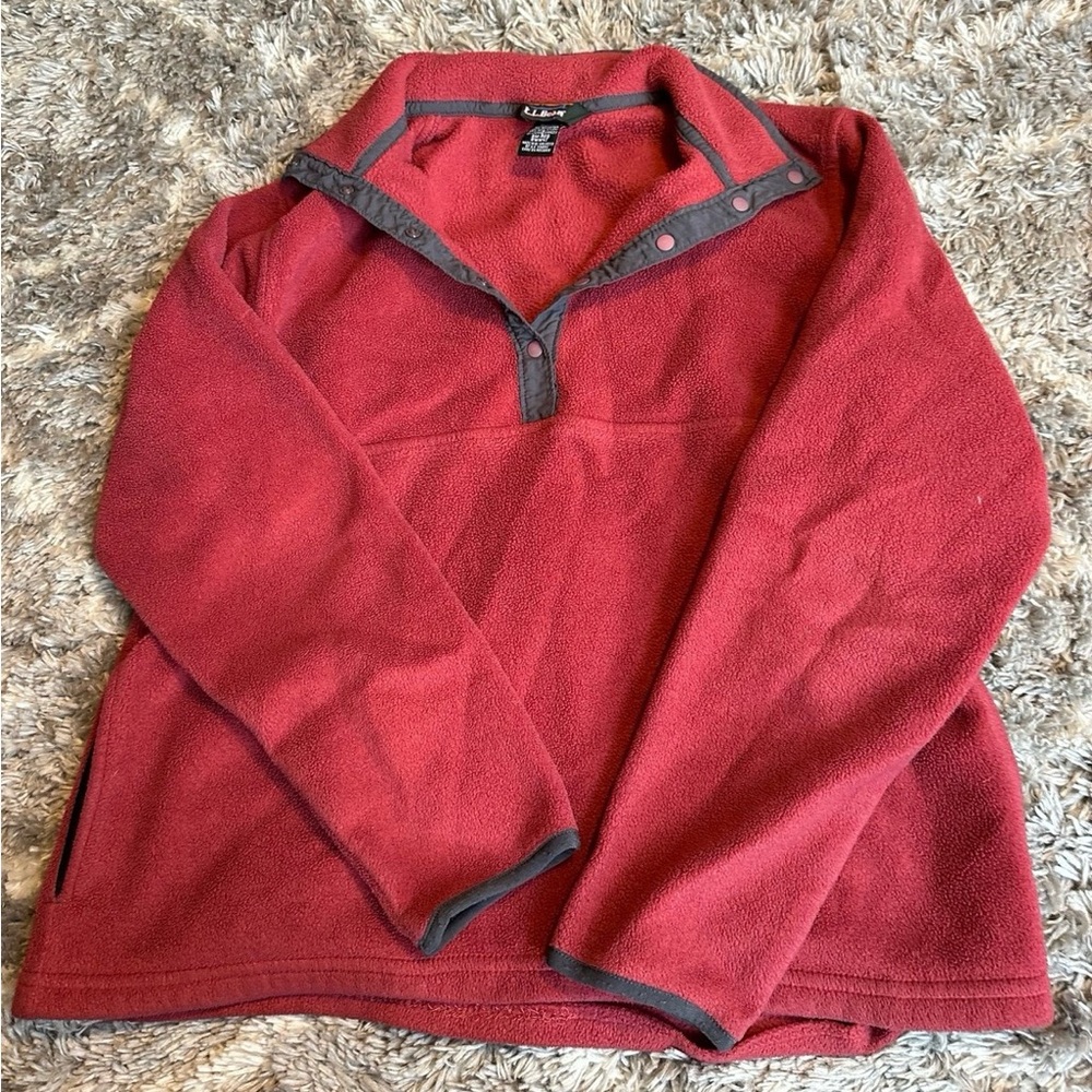 L.L. Bean Zip Up Red Fleece Pullover Sweatshirt